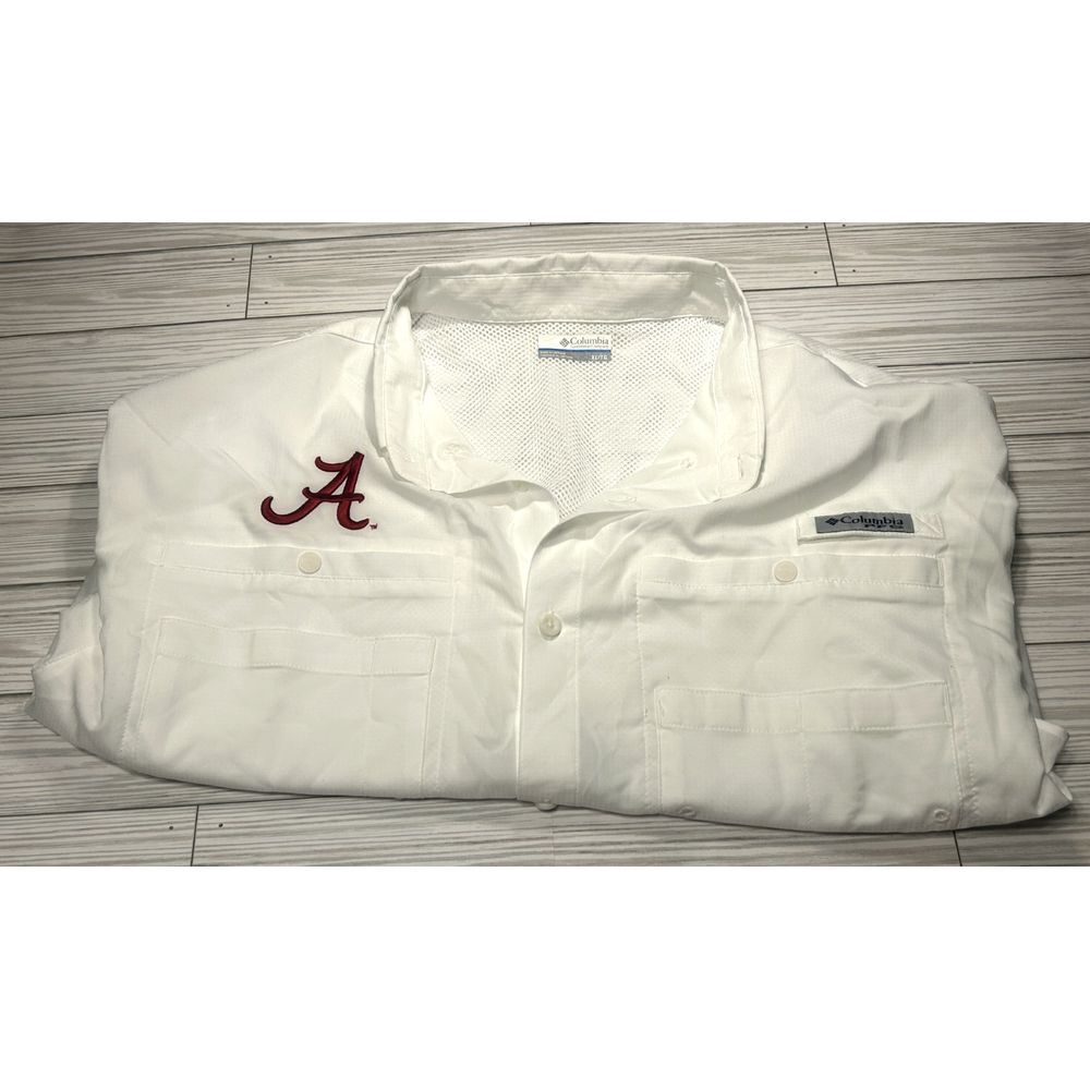 Alabama Crimson Tide Shirt XL Mens Columbia PFG‎ Fishing White Vented Bama